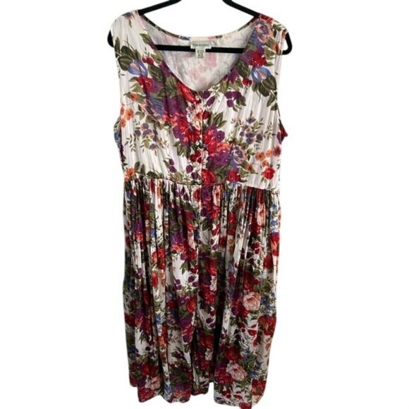 The Avenue Floral Maxi Tank Dress Button Front Sz 18/20 Semi Sheer Spring Read - Picture 13 of 16